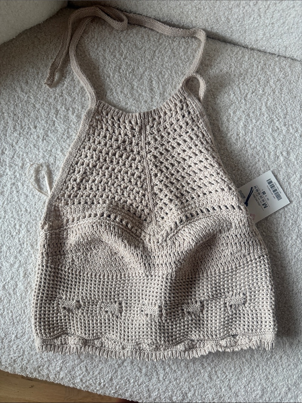 Zara Crochet Halter Bralette Top - Beige